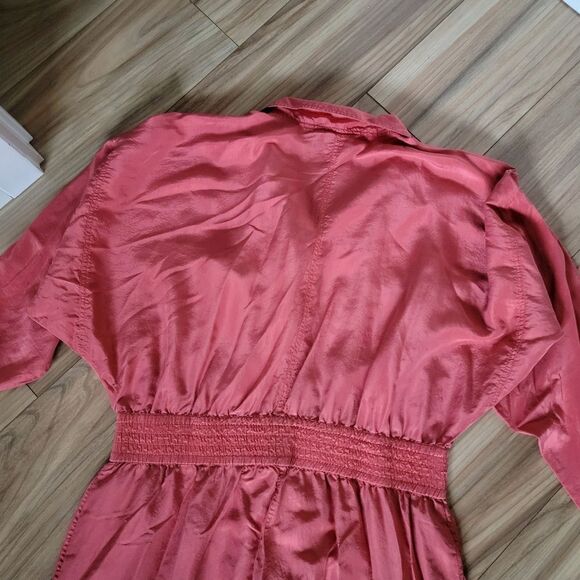 St. Tropez Vintage 80s Silk Full Lenth Sporty Collared Jumpsuit in Marsala Coral - Picture 11 of 15